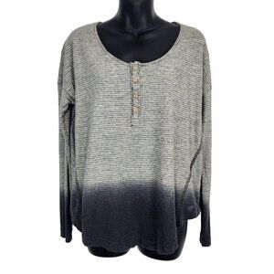 Gramicci Striped Top Womens XS Grey Dip Dyed Dolman Sleeve Henley Scoop Neck